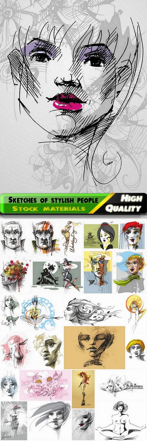 Sketches of fashionable stylish people - 25 Eps