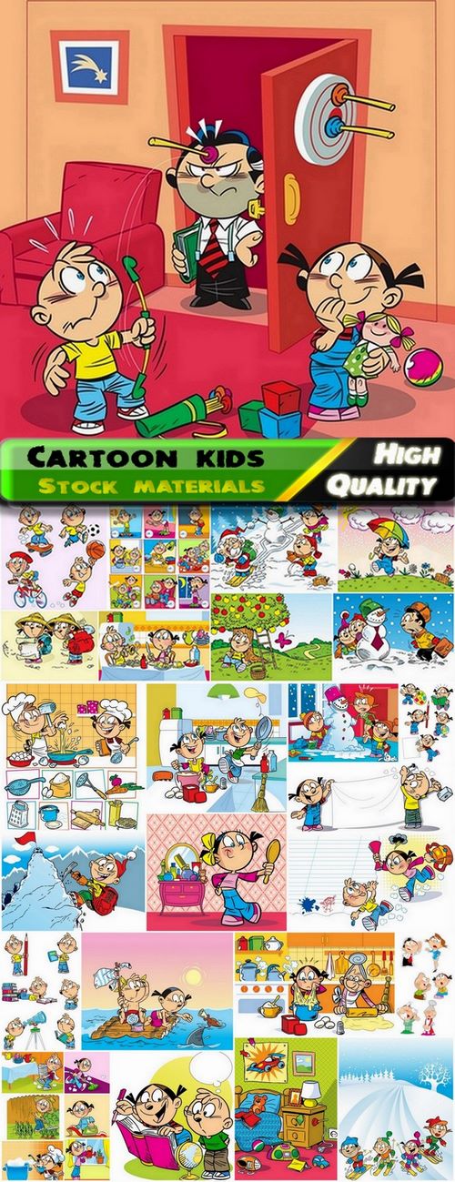Illustration of happy and funny cartoon kids 2 - 25 Eps