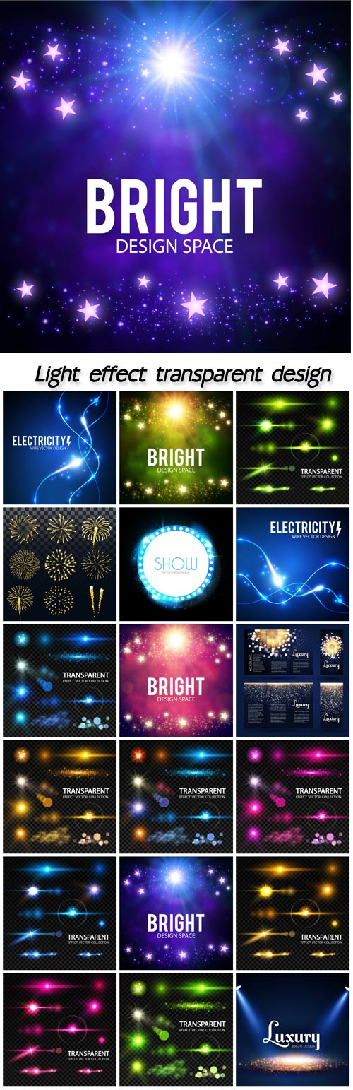 Realistic lens flare elements collection, light effect transparent design