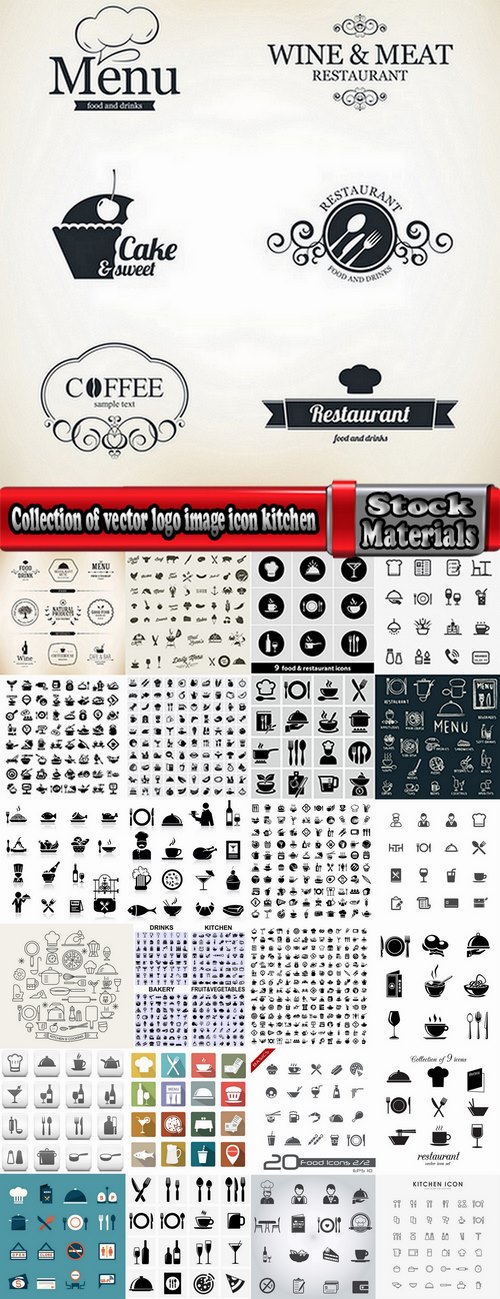 Collection of vector logo image icon kitchen meal food 25 EPS