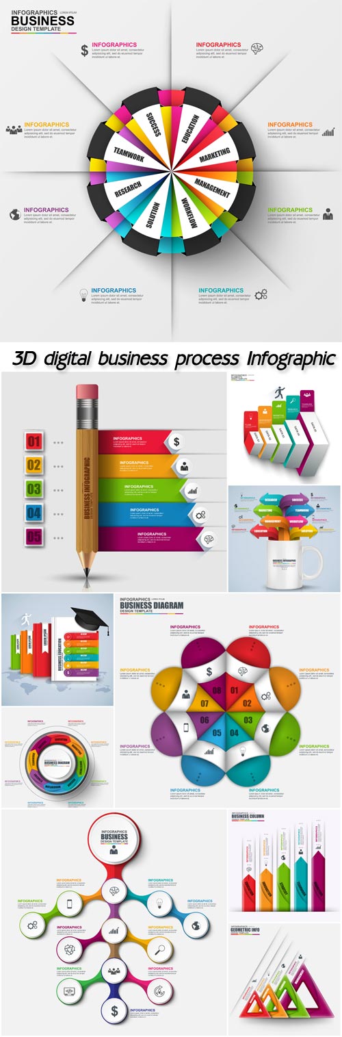 Abstract 3D digital business process Infographic