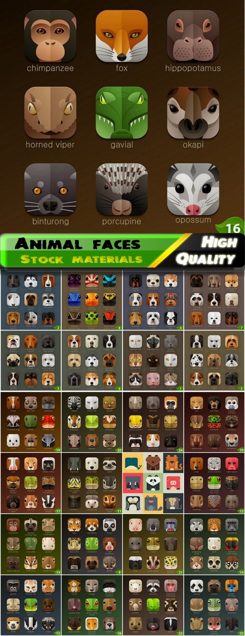 Icons with animal faces for application design - 25 Eps