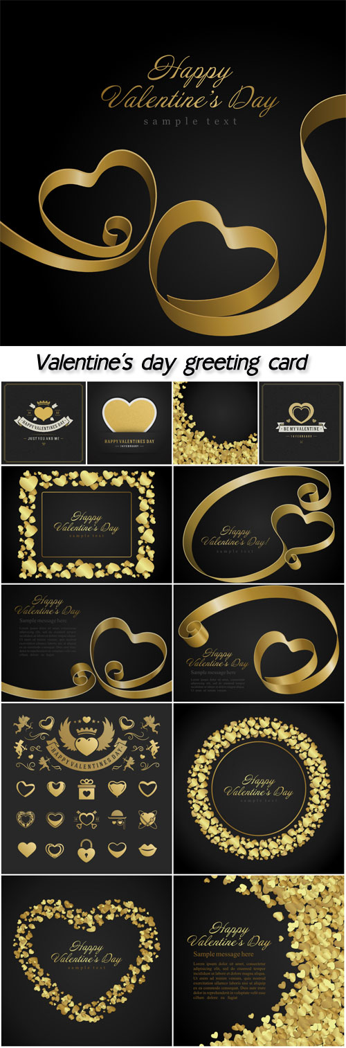 Heart from golden shiny ribbon Valentine's day greeting card vector background