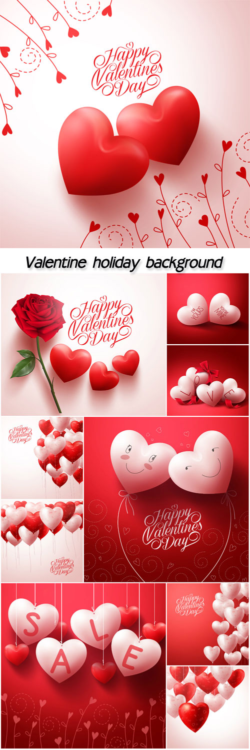 Valentine holiday background with hearts and red rose
