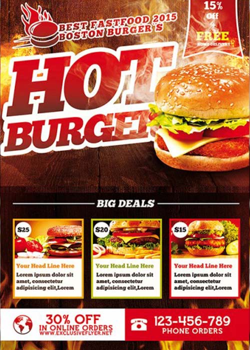 Hot Burger Premium Flyer Template + Facebook Cover