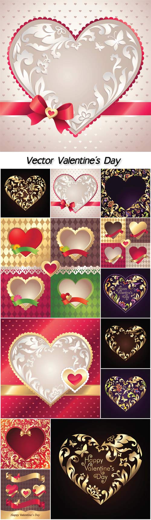 Vector Valentine's Day, hearts with patterns