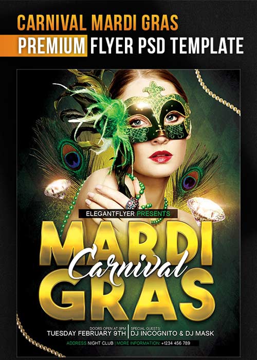 Carnival Mardi Gras Flyer PSD Template + Facebook Cover