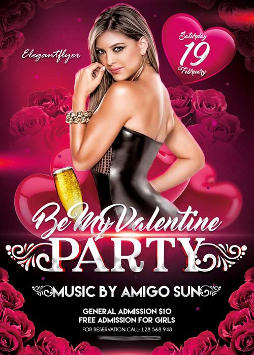 Be My Valentine Party V02 Flyer PSD Template + Facebook Cover